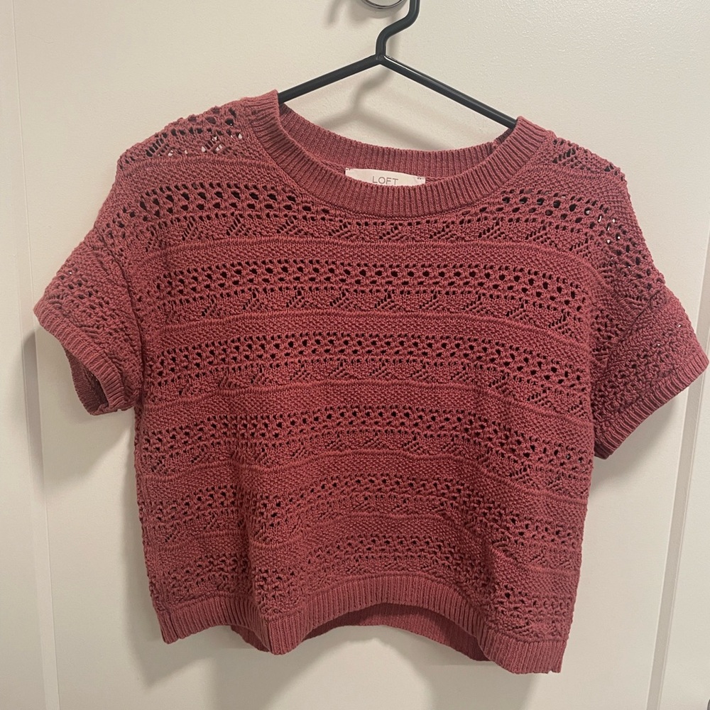LOFT pointelle sweater tee in dusty rose, size XS